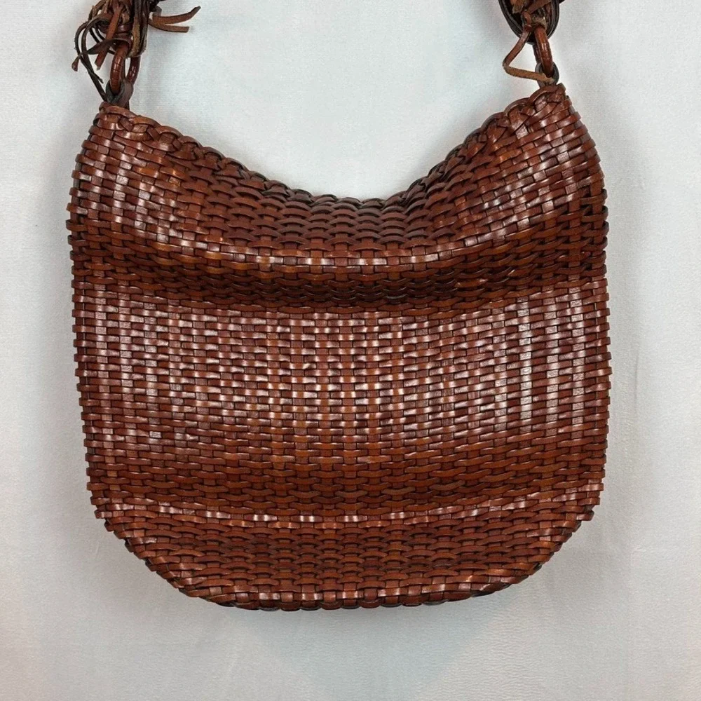 VTG BONANI Basket Weave Leather Crossbody Shoulder Bag‎ Purse Boho Unique